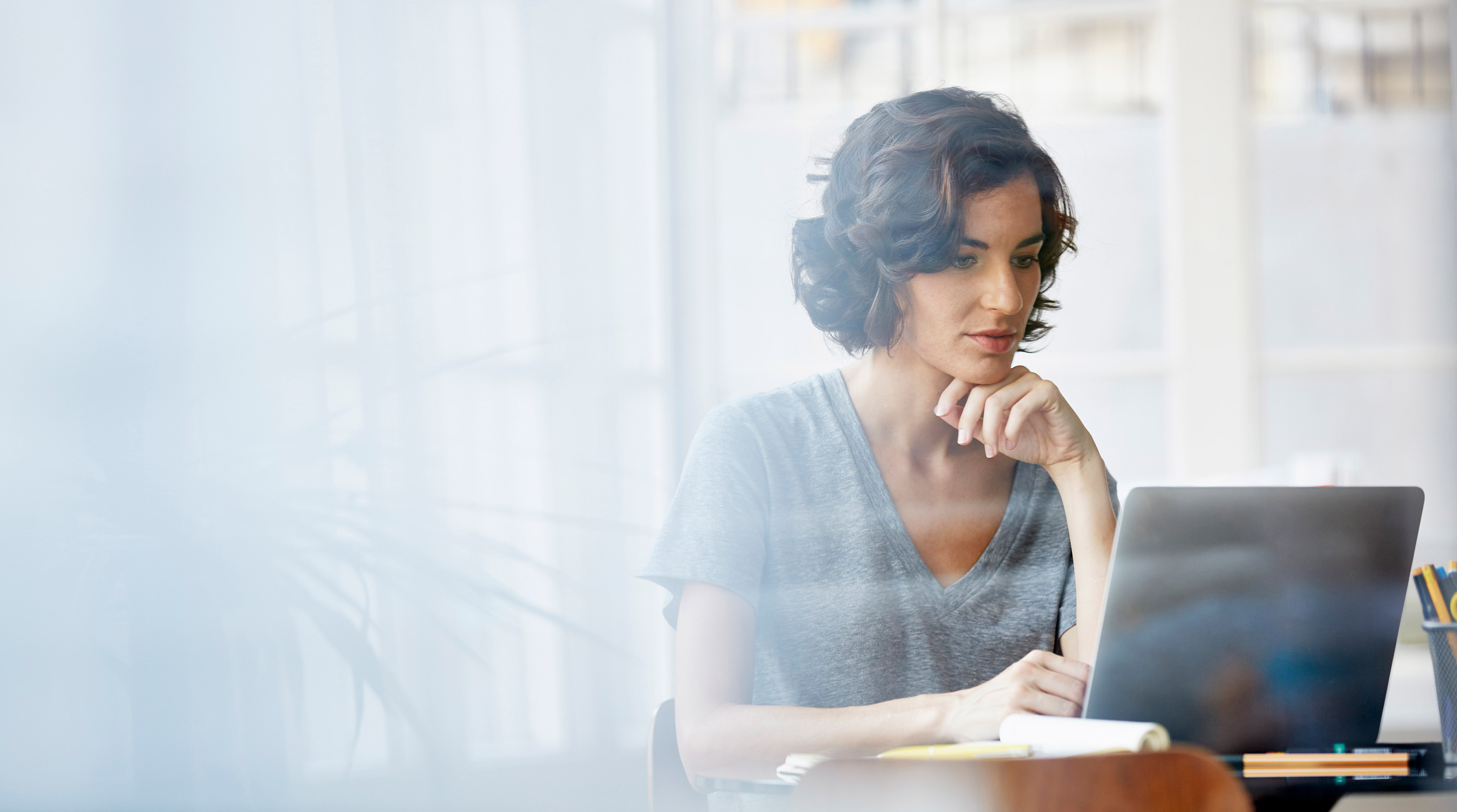 woman sitting at desk
