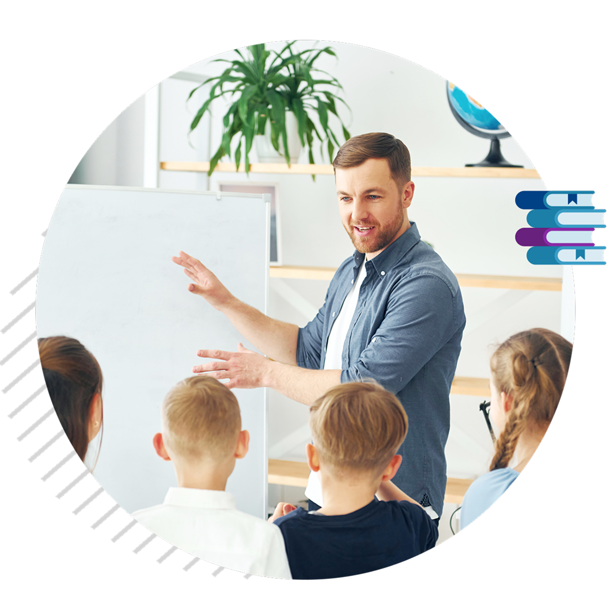 A teacher provides instruction to a class of students.