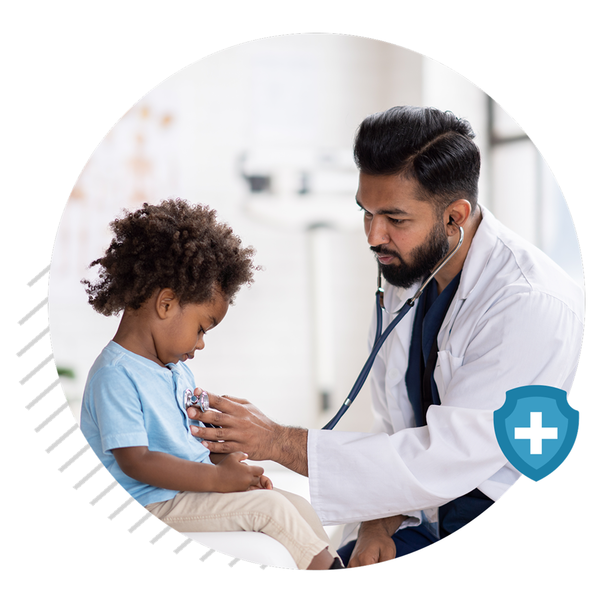 A doctor examines a small child.