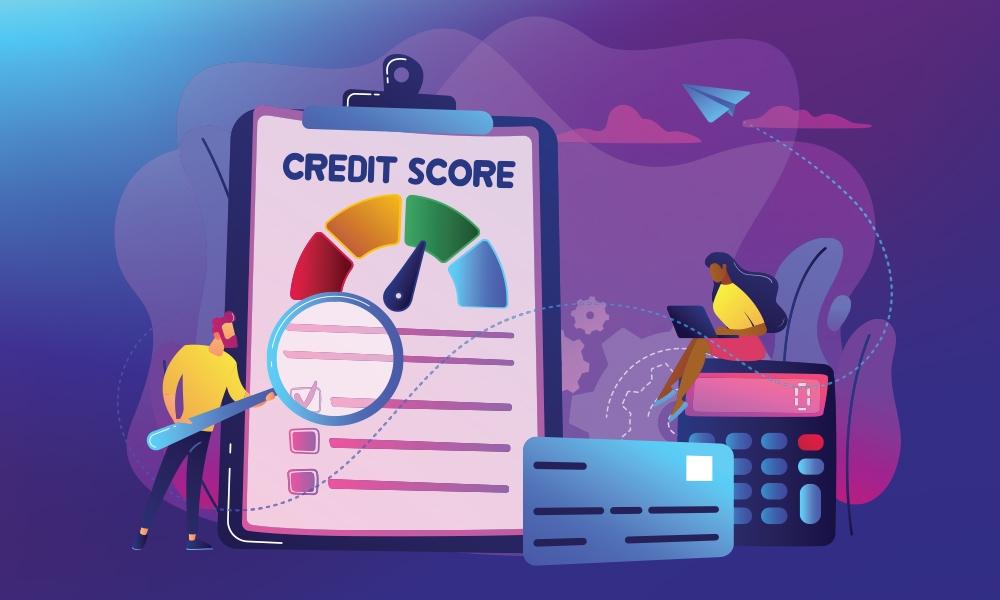 animated image with Credit report, credit card and calculator