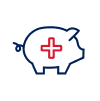 circular blue piggy bank icon with red plus sign in center