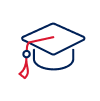 circular blue graduation cap with red tassel icon