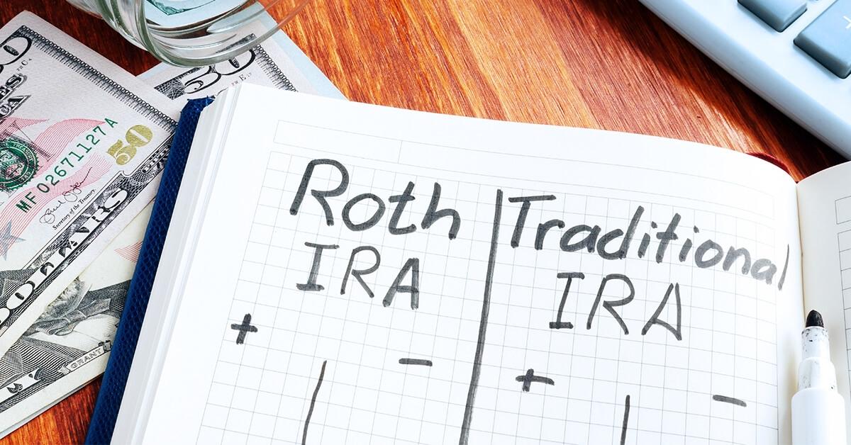 Notebook with Ross and Traditional IRA pro and con listings