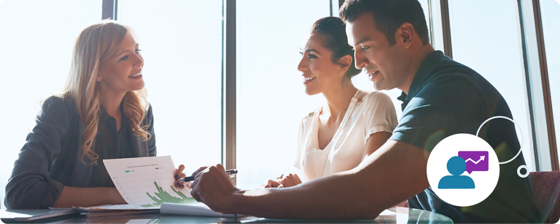 Financial advisor meeting with clients to provide personalized investment guidance and planning.