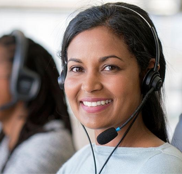 Woman with headset on smiling