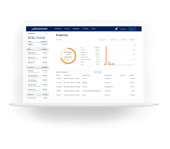 View of Empower financial dashboard on screen 