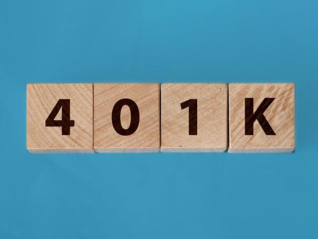401k letters in Scrabble text with blue background