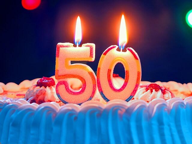 50th Birthday candles on a cake