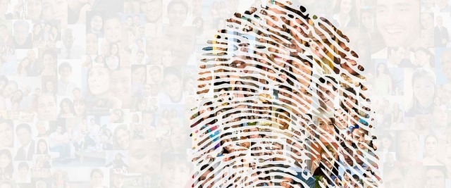 fingerprint graphic with diverse faces super-imposed