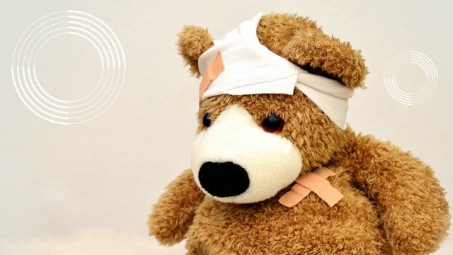 A teddy bear with bandages