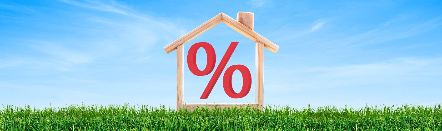 Graphic showing a percentage sign inside frame of a house